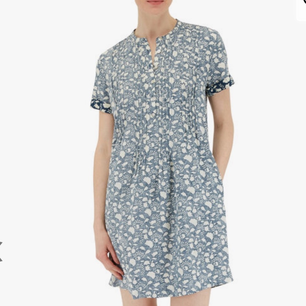 Faherty Gemina Indigo Floral Linen Dress